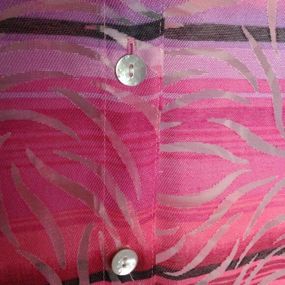 MIRASOL Button Up Blouse Women’s L Rayon Linen Blend Tropical Sunset Top Sheer - Picture 3 of 5